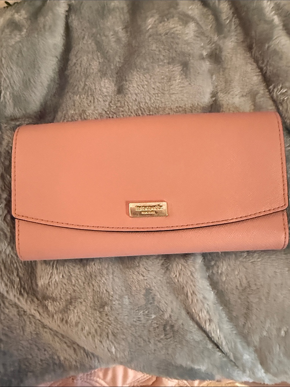 Kate spade Peach Leather Continental Wallet with Gold Logo